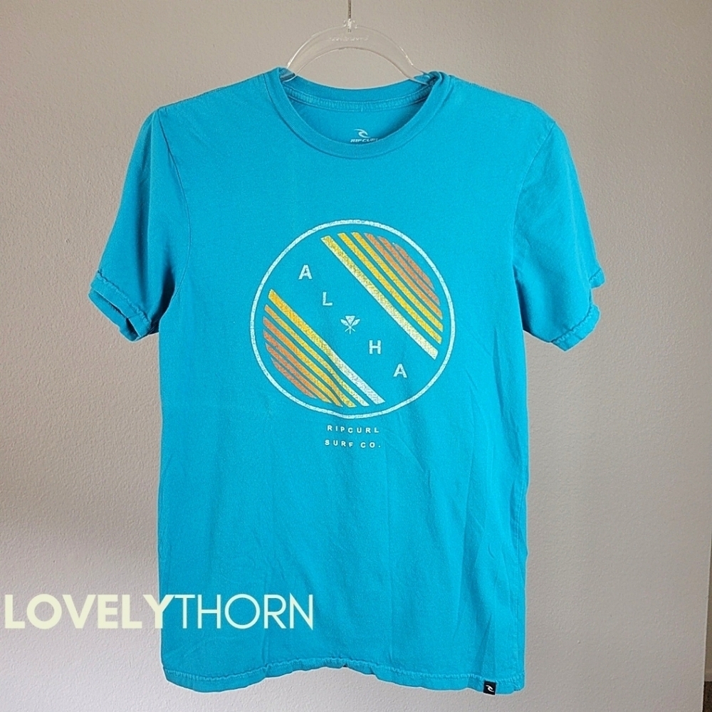 RIP CURL // super soft & thin turquoise aloha graphic short sleevee tee tshirt